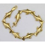 14k gold bracelet of dolphin shaped links, length 20cm, 13.7g gross