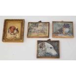 Four assorted dog miniatures to include a Bulldog; Borzoi; Jack Russell Terrier and a Pekingese, one