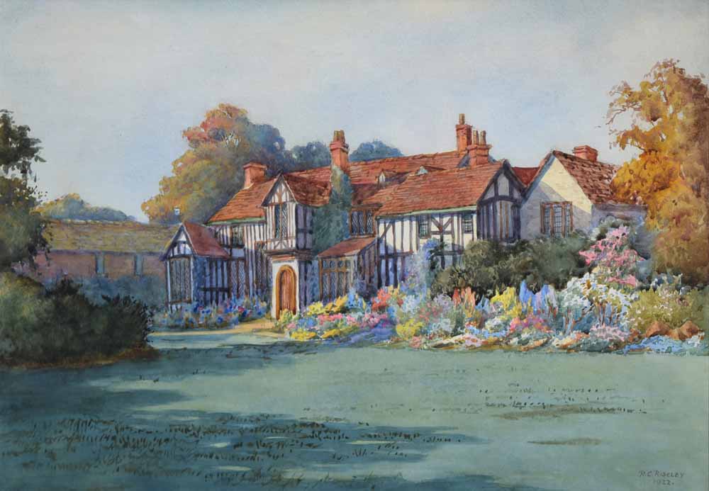 R.C. Riseley, 19th/20th century, Gawsworth Hall, signed and dated 1922, watercolour, 34.5 x 52cm.;