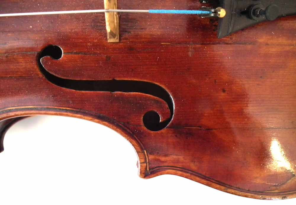 School of Albany Violin, with one piece figured back, red / brown varnish, together with a bow and a - Image 12 of 25