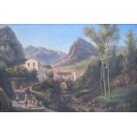 Continental School, 19th century, Italian mountain village, oil on canvas, 58 x 88.5cm.; 23 x 35in.