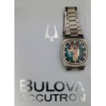 Bulova Accutron electronic wristwatch, 1977 serial 3-789771, rounded square dial, exposed