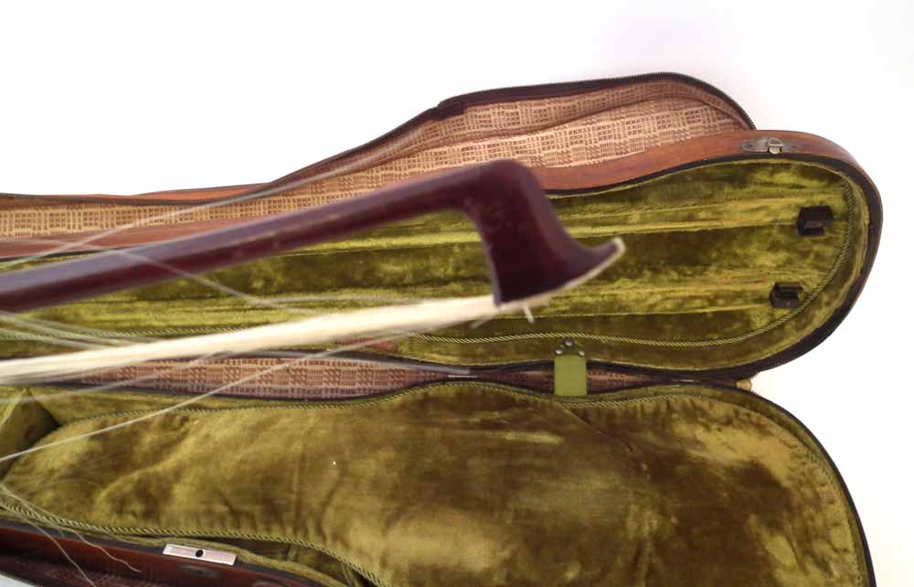 School of Albany Violin, with one piece figured back, red / brown varnish, together with a bow and a - Image 22 of 25