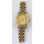 Lady's Rolex Oyster Perpetual Datejust chronometer, bi-metal, gilt Roman dial, date at 3:00,
