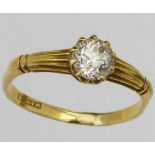 Single stone diamond ring, old European cut, 6.03 x 4.34mm approximately, in an 18ct shank, ring