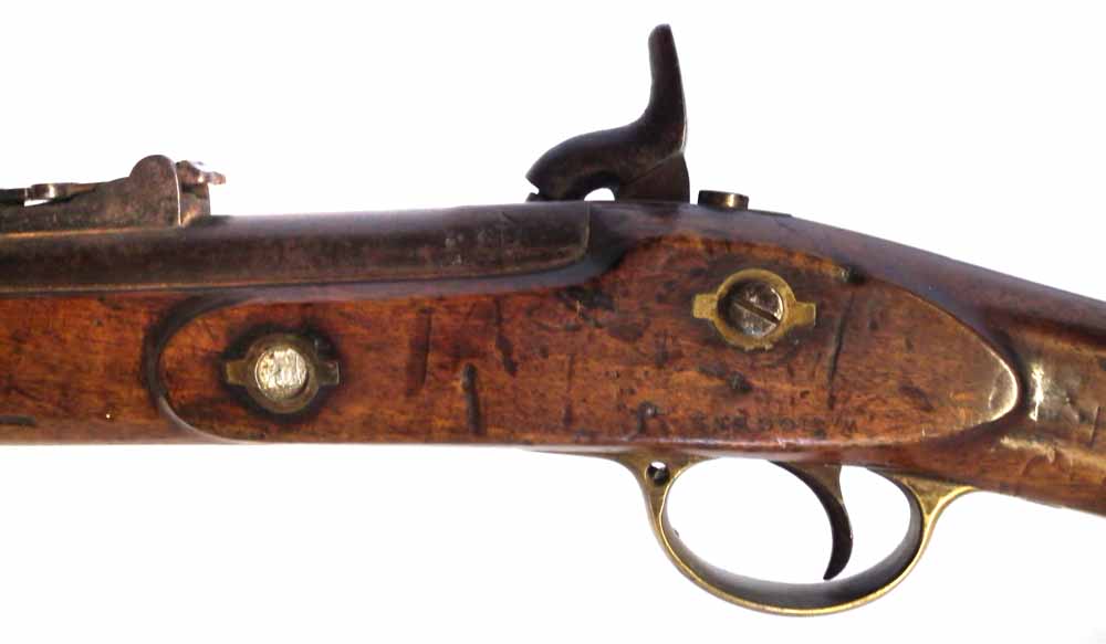 Tower Percussion two band rifled .577 carbine the lock and stock stamped Tower London 1860, the - Image 7 of 10