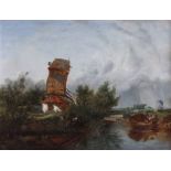 William Hunt, 19th century, River scene with windmill, signed and dated 1849, oil on canvas, 44.5