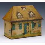 William. Crawford & Sons Bicky House cottage biscuit tin with a moneybox lid, titled The Lucy