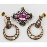 Pair of antique rosecut diamond earrings both in the form of a hand with a ruby ring holding a