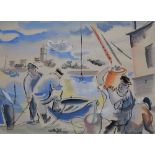 Harry Stevens (1919-2008), Fishermen, signed and dated '47, gouache, 37 x 51.5cm.; 14.5 x 20.25in. *