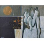 Geoffrey Key (1941-), "Orange Moon", signed and dated '66, oil on board, 90.5 x 121cm.; 35.75 x 47.