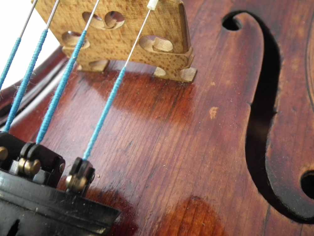 School of Albany Violin, with one piece figured back, red / brown varnish, together with a bow and a - Image 15 of 25