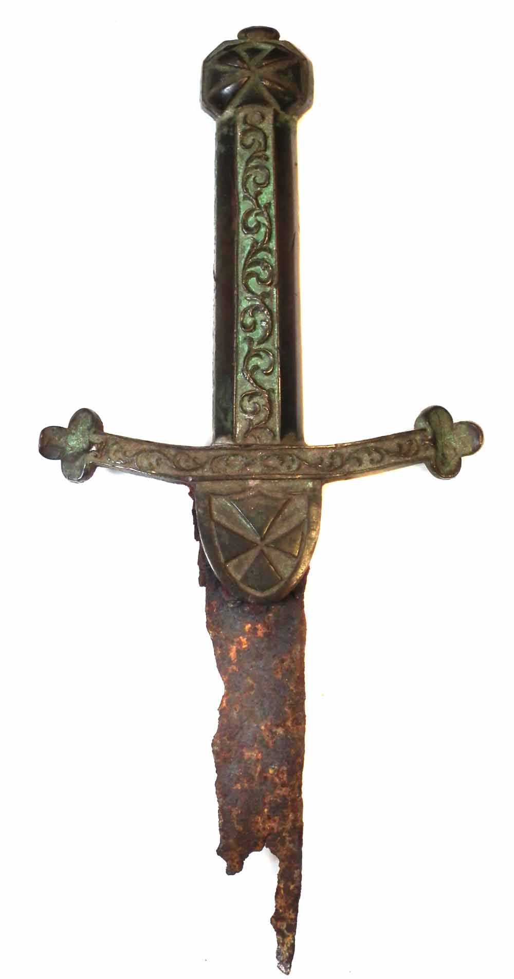 Sword hilt in excavated condition, possibly of Masonic significance with clover leaf terminals and