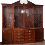 Mahogany Georgian style library bookcase, late 20th century, of four astragal doors surmounted by