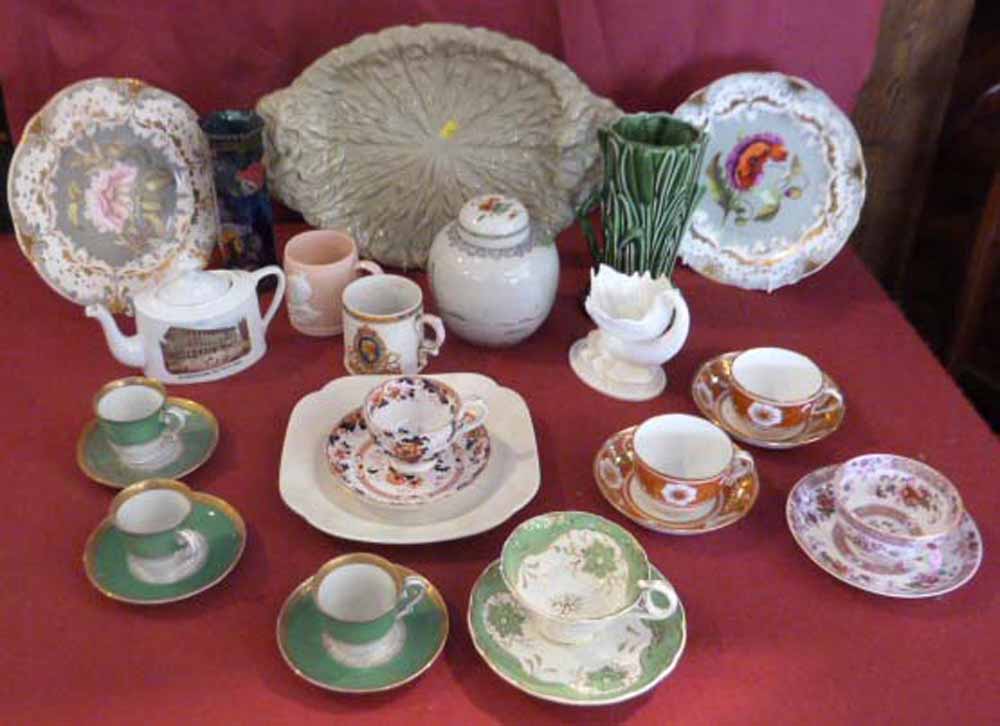 H - Birmingham Town Hall tea pot, two Spde bute shaped cups and saucers, Sylvac swan vase etc.