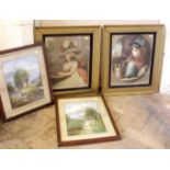 Two artist proof prints after Appleton and two landscape paintings oil on board Condition report:
