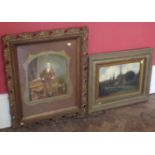 Victorian Oil. J Munray 1911, depicting church, sheep & overpainted photo/portrait. Condition