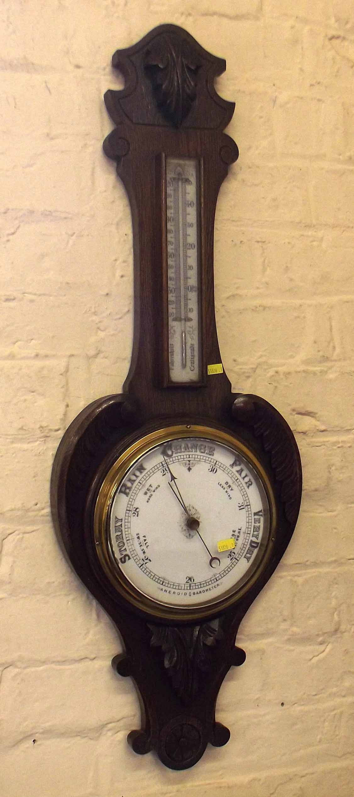 Edwardian oak aneroid Barometer Condition report: see terms and conditions