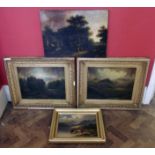 Pair of 19thC gilt framed oil paintings depicting rural views together withan unframed rural