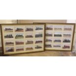 32 coloured images (in 2 frames) of steam locomotives. Condition report: see terms and conditions