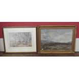 Oliver Hall seawood watercolour and one other by same artist. Rannock Moor, Argyleshire, oil on