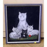 Anthony Clegg four cats, oil on board. Condition report: see terms and conditions