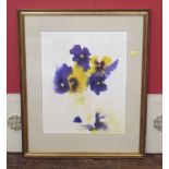 Caroline Bailey - Blue and yellow pansies, watercolour. Condition report: see terms and conditions