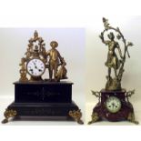 2 Victorian slate, marble & spelter mantel clocks. Condition report: see terms and conditions