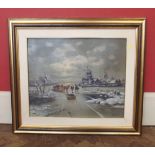 Sabrini, 20th century, Dutch Winter river scene, oil. Condition report: see terms and conditions