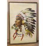 Julian R. North American Indian in full headress, oil on canvas. Condition report: see terms and