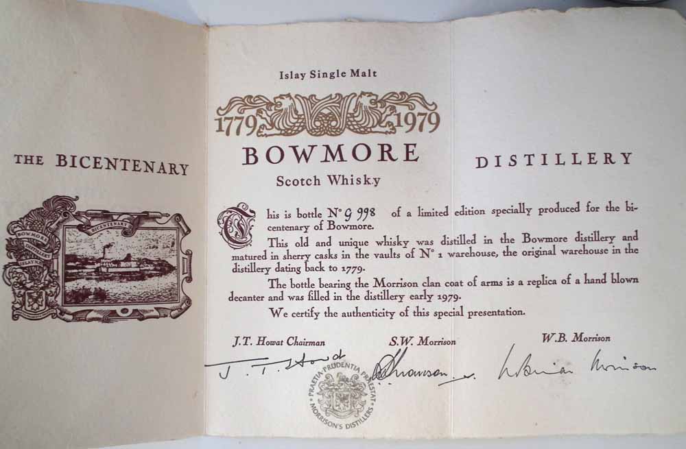 Bowmore 1779 -1979 Bicentenary Single Malt Scotch Whisky, 26 2/3 fl oz/75.7cl, 75 proof, with - Image 5 of 6