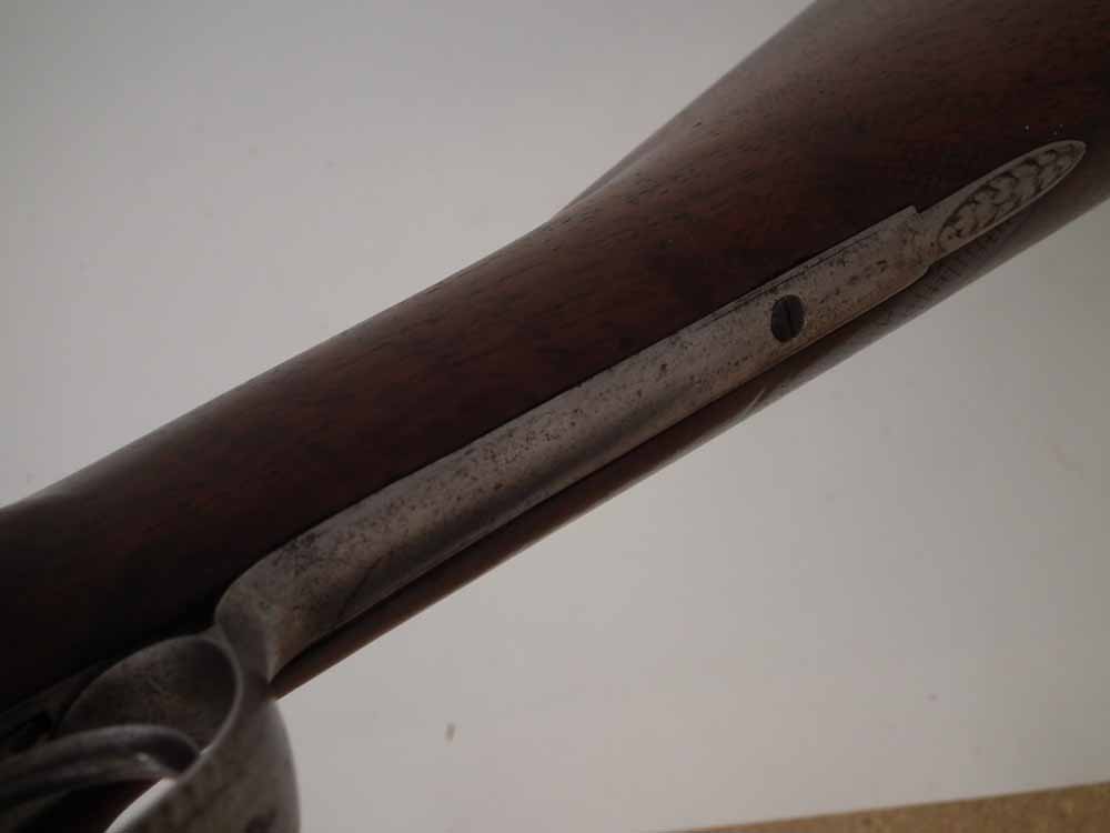 Percussion double barrel shotgun by Joseph Manton London, converted from flintlock, with Damascus 16 - Image 11 of 11