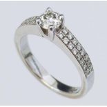 750 white gold and diamond ring, the central Ideal cut stone 0.52ct, VS2, colour J, on diamond set