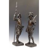 Pair of patinated bronze figures of soldiers "Ligueur" and "Huguenot" cast after the 1847 models