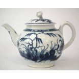 Worcester teapot circa 1765   painted with Candle Fence pattern in underglaze blue, crescent mark to