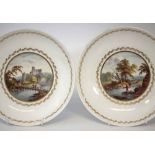 Pair of Derby dishes circa 1800   painted with titled landscape scenes of The River Trent and Italy,