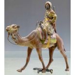 Cold painted bronze camel and rider, in the manner of Franz Bergman, height 16cm.