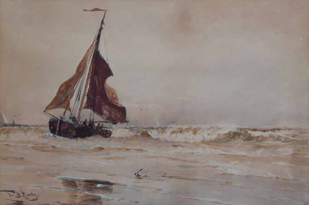 Thomas Bush Hardy R.B.A. (1842-1897),  Beach scene with various shipping, signed, watercolour, 22.