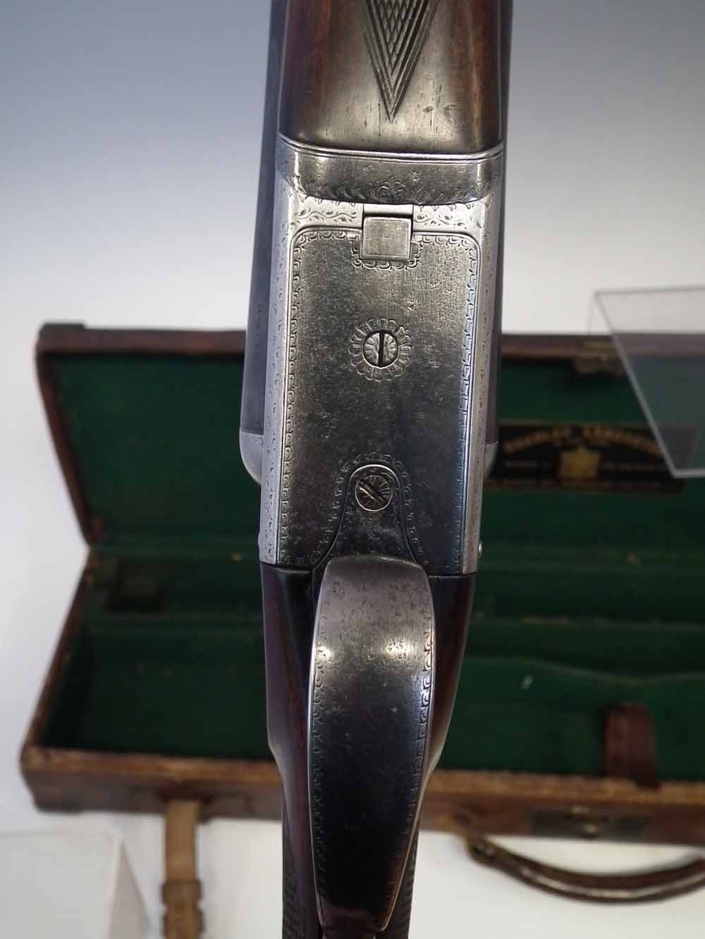 12 bore box lock ejector side by side shotgun, serial number 14181, with sleeved 28 inch barrels, - Image 4 of 12