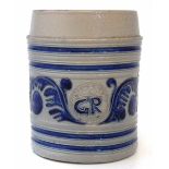 German Westerwald stoneware mug circa 1785, with central G.R. George III monogram, 13cm high