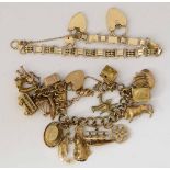 9ct gold charm bracelet and a 9ct bracelet 87.9g gross (2).