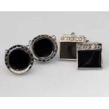 Montblanc chrome steel and black circular cufflinks and a similar pair of Smalto square cufflinks (2