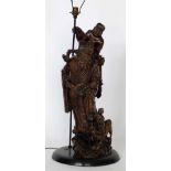 Chinese carved wood figure group, 20th century, as a table lamp, height 60cm.