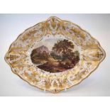 Bloor Derby lozenge shape dish circa 1820, painted with a titled landscape 'View in Westmoreland'