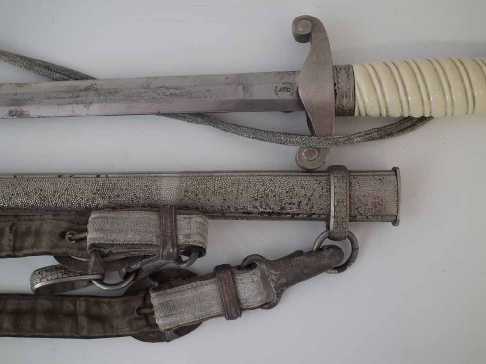 German WW2 Third Reich Army dagger, the blade stamped A.W. Jr. Solingen, with ivorine grip, belt - Image 8 of 11