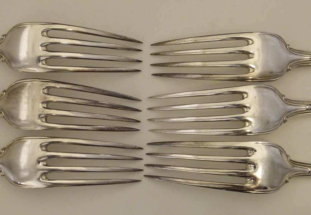 Victorian silver fiddle & thread pattern flatware of six dessert forks, six dessert spoons, six - Image 6 of 14