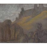 Harry Epworth Allen RBA (1894-1958),  Rural view with castle ruins, pastel, 22.5 x 28cm.; 9 x 11in.