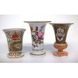 Three miniature English porcelain vases circa 1820   one by Chamberlains Worcester, another by