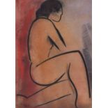 Mary Stork (1938-2007),  Seated female nude, signed, mixed media, 35.5 x 26.5cm.; 14 x 10.5in.