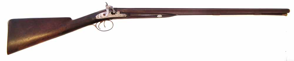 Percussion double barrel shotgun by Joseph Manton London, converted from flintlock, with Damascus 16